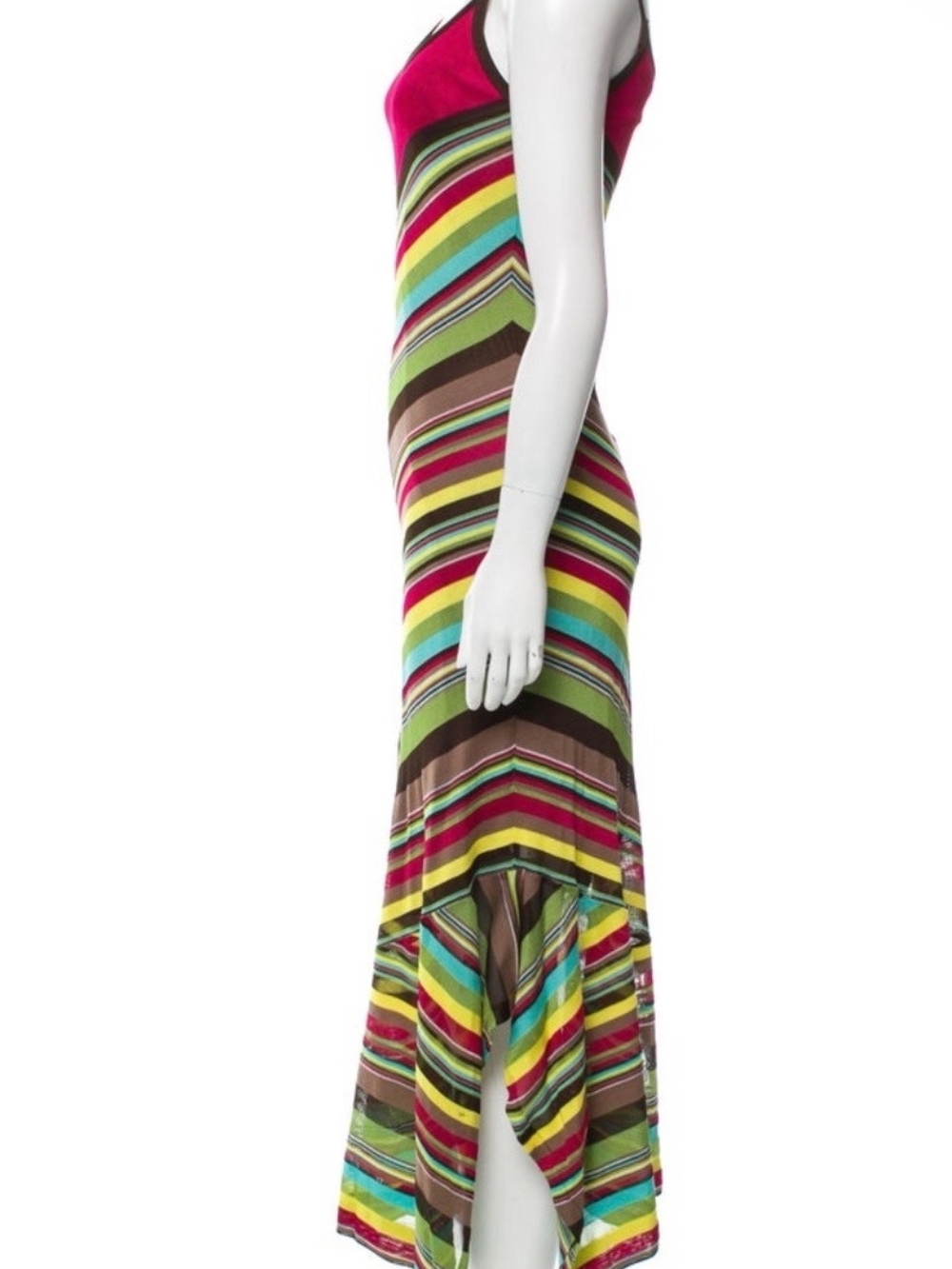 Vintage Missoni Multistripe High-Low Knit Maxi Dress in Fuchsia, Lime & Aqua